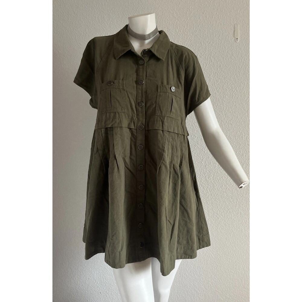 Free People Ronnie Cotton Poplin Mini Shirtdress Oversize Fit Olive Small - Picture 2 of 8